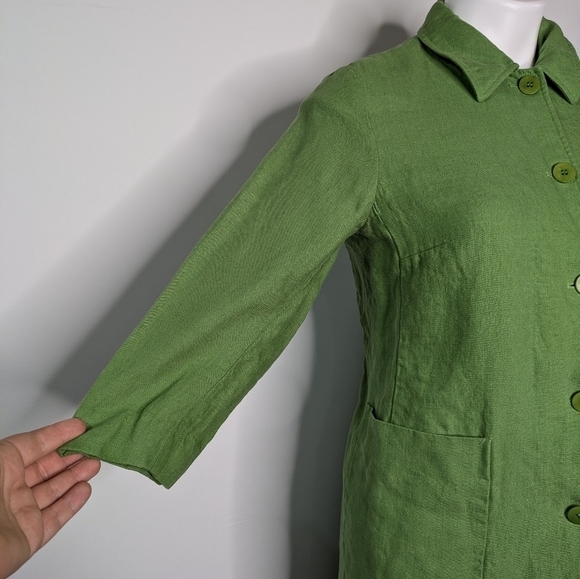 Lafayette 148 green linen 1/2 sleeve button up jacket dress 4 - Picture 4 of 11